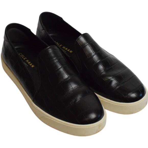 Cole Haan Shoes - Cole Haan Women's Black Snakeskin Loafers Casual Slip On Leather Sneakers - 8.5